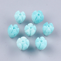 Synthetic Coral Beads, Dyed, Flower Bud, Cyan, 8.5x7mm, Hole: 1mm(CORA-S026-20A-04)