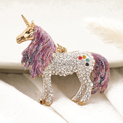 Zinc Alloy Keychain, with Rhinestone and Enamel, Unicorn, Slate Blue, Pendant: 70x80mm(PW-WG774C6-02)