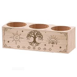 3 Hole Wood Candle Holders, Rectangle, Tree of Life, 5.5x15x4.5cm(DIY-WH0375-006)
