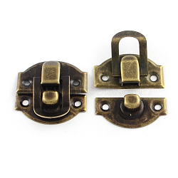 Wooden Box Lock Catch Clasps, Antique Bronze, 29x27x6mm, Hole: 2.5mm(IFIN-R203-47AB)