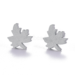 Tarnish Resistant Autumn Theme Unisex 304 Stainless Steel Stud Earrings, Maple Leaf, Stainless Steel Color, 8.5x7.5mm, Pin: 1mm(EJEW-E254-10P)