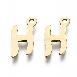 201 Stainless Steel Charms, Laser Cut, Alphabet, Golden, Letter.H, 13x6.5x1mm, Hole: 1.4mm(STAS-T044-217G-H)
