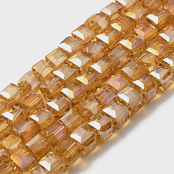 Electroplate Glass Beads Strands, AB Color Plated, Faceted, Cube, Goldenrod, 7~8x7~8x7~8mm, Hole: 1mm(EGLA-D018-8x8mm-77)