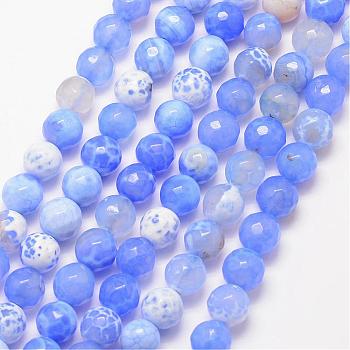 Natural Fire Crackle Agate Bead Strands, Round, Grade A, Faceted, Dyed & Heated, Cornflower Blue, 6mm, Hole: 1mm, about 61pcs/strand, 15 inch