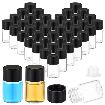 Glass Refillable Bottle, with Plastic Screw Lid, for Essential Oils Aromatherapy Lab Chemical, Black, 3.8cm, Capacity: 5ml(0.17fl. oz)