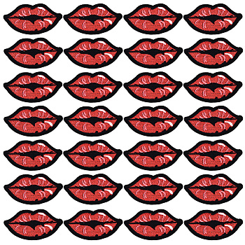40Pcs Lip Appliques, Computerized Embroidery Cloth Iron on/Sew on Patches, Costume Accessories, Red, 38x67x1.5mm