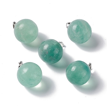 Natural Fluorite Pendants, with Platinum Tone Brass Findings, Round Charm, 22x18mm, Hole: 3x6mm