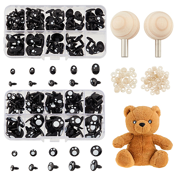 Elite Doll Eyes Installation Kits, including Safety Eyes, Wood Auxiliary Tool, Plastic Rivets Screws, Mixed Color, 8~16mm, 10~11.5x4mm, Hole: 2.5mm and 4mm