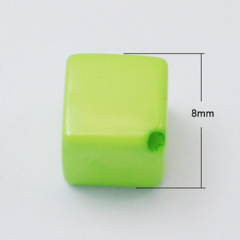 Opaque Acrylic Beads, Cube, Lawn Green, 8x8x8mm, Hole: 1mm, about 880pcs/500g