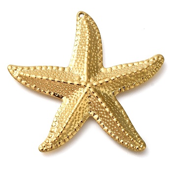 Ion Plating(IP) 304 Stainless Steel Pendants, Starfish Charm, Real 18K Gold Plated, 41x45x3mm, Hole: 1mm