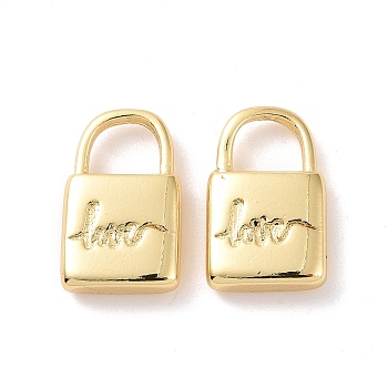 Rack Plating Brass Charms, Long-Lasting Plated, Cadmium Free & Lead Free, Lock, Real 18K Gold Plated, 12x7x2.5mm, Hole: 3.5x4mm
