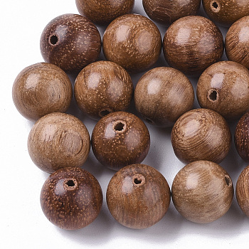 Natural Wood Beads, Waxed Wooden Beads, Undyed, Round, Sienna, 12mm, Hole: 1.8mm
