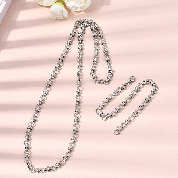 304 Stainless Steel Link Chain Bracelet & Necklace Jewelry Sets, with Lobster Claw Clasps, Stainless Steel Color, 615mm