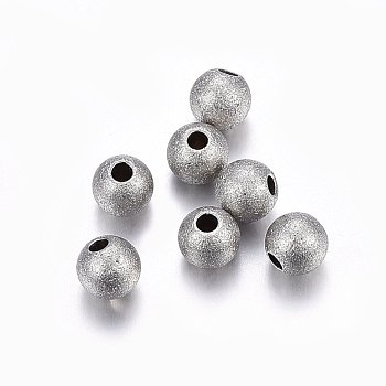 304 Stainless Steel Textured Beads, Round, Stainless Steel Color, 10x9.5mm, Hole: 2mm
