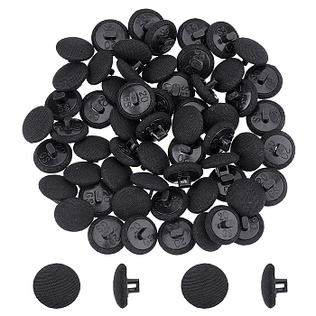 80Pcs 1-Hole Silk & Plastic Shank Buttons, Mushroom Shape, Black, 12x7mm, Hole: 1.8x1.8mm