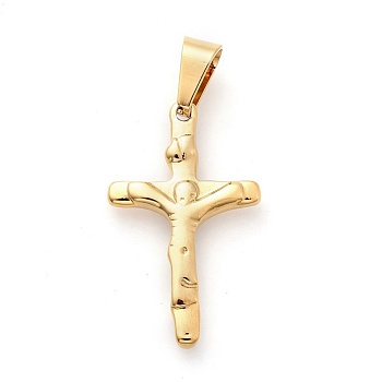 304 Stainless Steel Pendants, For Easter, Crucifix Cross, Golden, 32x19x3mm, Hole: 7x4mm