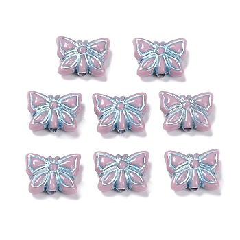 Opaque Acrylic Beads, Metal Enlaced, Butterfly, Flamingo, 11x14.5x5mm, Hole: 1.8mm, about 740pcs/500g