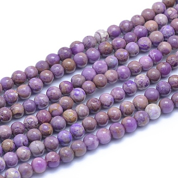 Natural Lepidolite/Purple Mica Stone Beads Strands, Round, 5~5.5mm, Hole: 0.7mm, about 83pcs/strand, 15.75 inch(40cm)