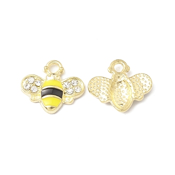 Golden Plated Alloy Enamel Charms, with Rhinestone, Bee Charm, Black, 12.5x14.5x2.5mm, Hole: 1.8mm