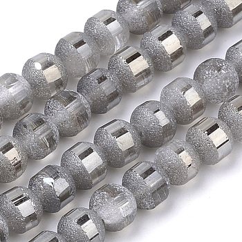 Electroplate Glass Bead Strands, Frosted, Rainbow Plated, Round, Light Grey, 8~9mm, Hole: 1.5mm, about 72pcs/strand, 24.4 inch