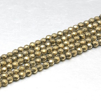 Natural Pyrite Beads Strands, Grade AB, Faceted, Round, Dark Khaki, 2mm, Hole: 0.5mm, about 185~200pcs/strand, 15.4 inch