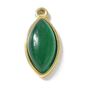 Natural Green Onyx Agate(Dyed & Heated) Pendants, 304 Stainless Steel Horse Eye Charms, Real 18K Gold Plated, 21~21.5x10~10.5x5.5~6mm, Hole: 1.4mm