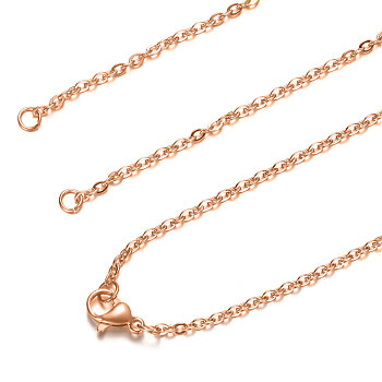 304 Stainless Steel Cable Chain Necklace Making, with Lobster Claw Clasps, Rose Gold, 18.5 inch~18.8 inch(47~47.8cm), 2mm, Hole: 2.5mm