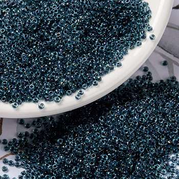 MIYUKI Round Rocailles Beads, Japanese Seed Beads, (RR347) Dark Blue Lined Aqua AB, 15/0, 1.5mm, Hole: 0.7mm, about 5555pcs/bottle, 10g/bottle