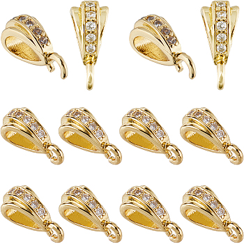 20Pcs Brass with Cubic Zirconia Pendants, for Women, Long-Lasting Plated, Real 18K Gold Plated, 9x4x5mm, Hole: 1.2mm