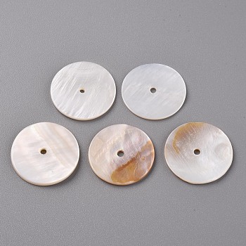 Natural Freshwater Shell Beads, Heishi Beads, Flat Round, Seashell Color, 25x25x2mm, Hole: 1.8mm