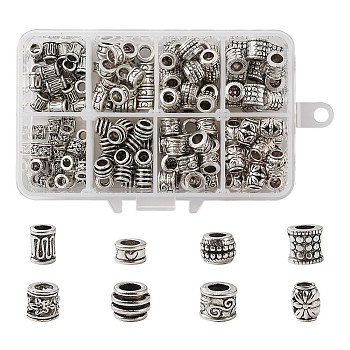 Tibetan Style Alloy Large Hole European Beads, Mixed Shapes, Antique Silver, about 190pcs/box