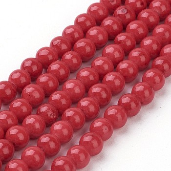Natural Mashan Jade Round Beads Strands, Dyed, Red, 4mm, Hole: 1mm, about 98pcs/strand, 15.7 inch