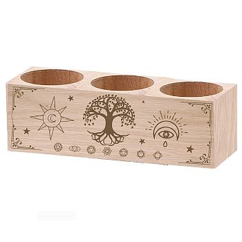 3 Hole Wood Candle Holders, Rectangle, Tree of Life, 5.5x15x4.5cm