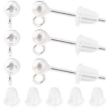 925 Sterling Silver Stud Earring Findings, Earring Posts with 925 Stamp, Plastic Ear Nuts and Double Sided Suede Fabric Silver Polishing Cloth, Silver, 14mm, head: 6x3mm, Hole: 1mm, Pin: 0.7mm
