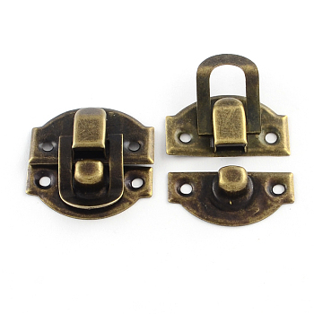 Wooden Box Lock Catch Clasps, Antique Bronze, 29x27x6mm, Hole: 2.5mm