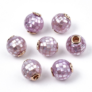 Natural White Shell Beads, with Brass Findings, Round, Dyed, Plum, 10.5~11x10mm, Hole: 2mm