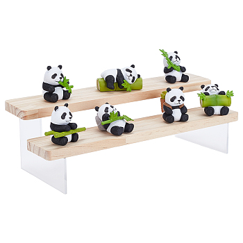 2-Tier Acrylic Model Toy Assembled Holder Display Riser, with Wood Pedestal, Rectangle, Blanched Almond, Finished Product: 29.7x11x9cm