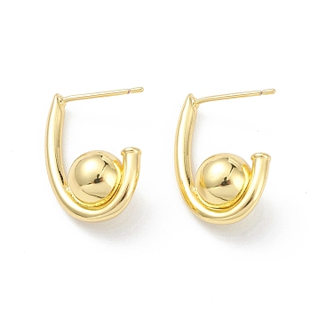 Rack Plating Brass Stud Earrings for Women, Long-Lasting Plated, Lead Free & Cadmium Free, Real 18K Gold Plated, 19x15x7.5mm, Pin: 0.7mm