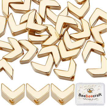 40Pcs Rack Plating Eco-friendly Brass Beads, Lead Free & Cadmium Free, Long-Lasting Plated, Arrow, Real 24K Gold Plated, 5.5x6.5x3mm, Hole: 1mm