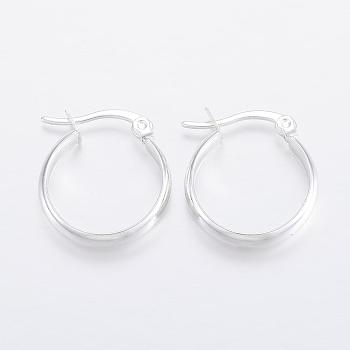 304 Stainless Steel Hoop Earrings, Hypoallergenic Earrings, Silver Color Plated, 21x18x4mm, Pin: 1x0.8mm