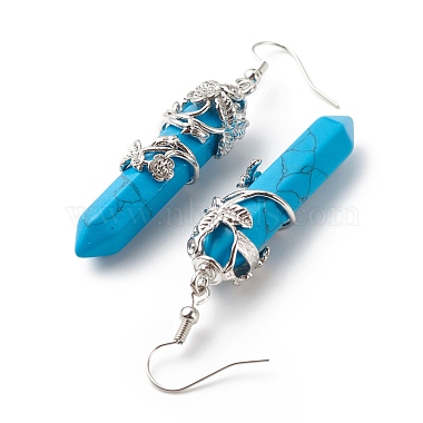 Synthetic Turquoise Bullet with Flower Dangle Earrings(EJEW-G300-02P-08)-3