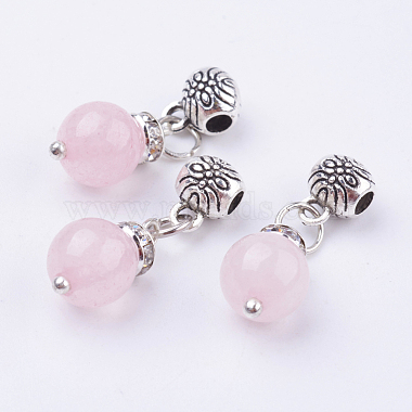 Antique Silver Pink Round Natural Agate Pendants