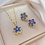 Brass Micro Pave Cubic Zirconia Pendant Necklace & Stud Earrings, Stainless Steel Chain Necklace, Golden, Flower, 400mm(WG7AC39-28)
