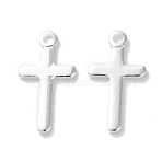 Brass Pendants, Cadmium Free & Lead Free, Cross Charms, 925 Sterling Silver Plated, 13.5x7x0.8mm, Hole: 1mm(KK-F880-05S-04)