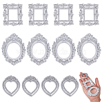 12Pcs 3 Styles Resin Embossed Photo Frames, for Jewelry Photography Photo Frame Decor Accessories, Silver, 44.5~69x37.5~51.5x6~6.7mm, 4pcs/style(AJEW-NB0007-74)
