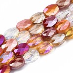 Electroplate Glass Beads Strands, AB Color Plated, Faceted, Oval, Chocolate, 8x6x4mm, Hole: 1.2mm, about 69~70pcs/strand, 22.83~23.03inch(58~58.5cm)(X-EGLA-S194-17B)
