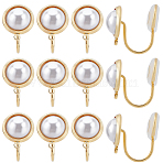 10Pcs Half Round Brass Ear Cuff Findings, with ABS Imitation Pearl and Loops, Long-Lasting Plated, Nickel Free, Real 18K Gold Plated, 15x10x12.5mm, Hole: 1.2mm(KK-BBC0022-47)