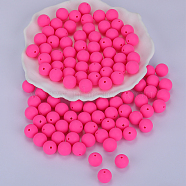 Round Silicone Focal Beads, Chewing Beads For Teethers, DIY Nursing Necklaces Making, Deep Pink, 15mm, Hole: 2mm(SI-JX0046A-33)
