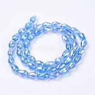 Electroplate Glass Beads Strands, AB Color Plated, Faceted Teardrop, Light Sky Blue, 15x10mm, Hole: 1mm, 50pcs/strand, 27.1 inch(EGLA-D015-15x10mm-10)