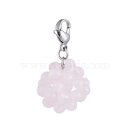 Natural Rose Quartz Cluster Beads Pendants, with 304 Stainless Steel Lobster Claw Clasps, Round, Stainless Steel Color, 33mm(HJEW-JM00388-03)